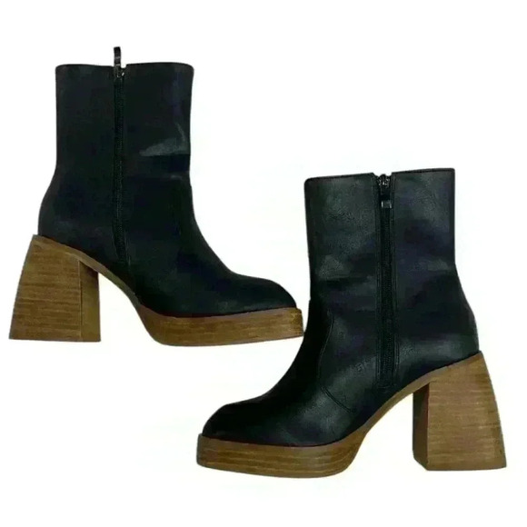 böhme Platform Black Leather Ankle Bootie Chunky 3” Heel Inner Ankle Zip Up 6.5 - Picture 11 of 11